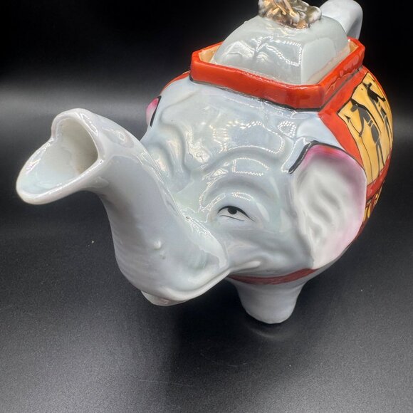 Vintage Luster Ware Elephant Teapot/w Rider on Lid Egyptian Design, Japan - Picture 8 of 15